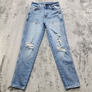 Arizona Jean Company Light Blue Denim Mom Jeans with Embroidered Mushrooms 11